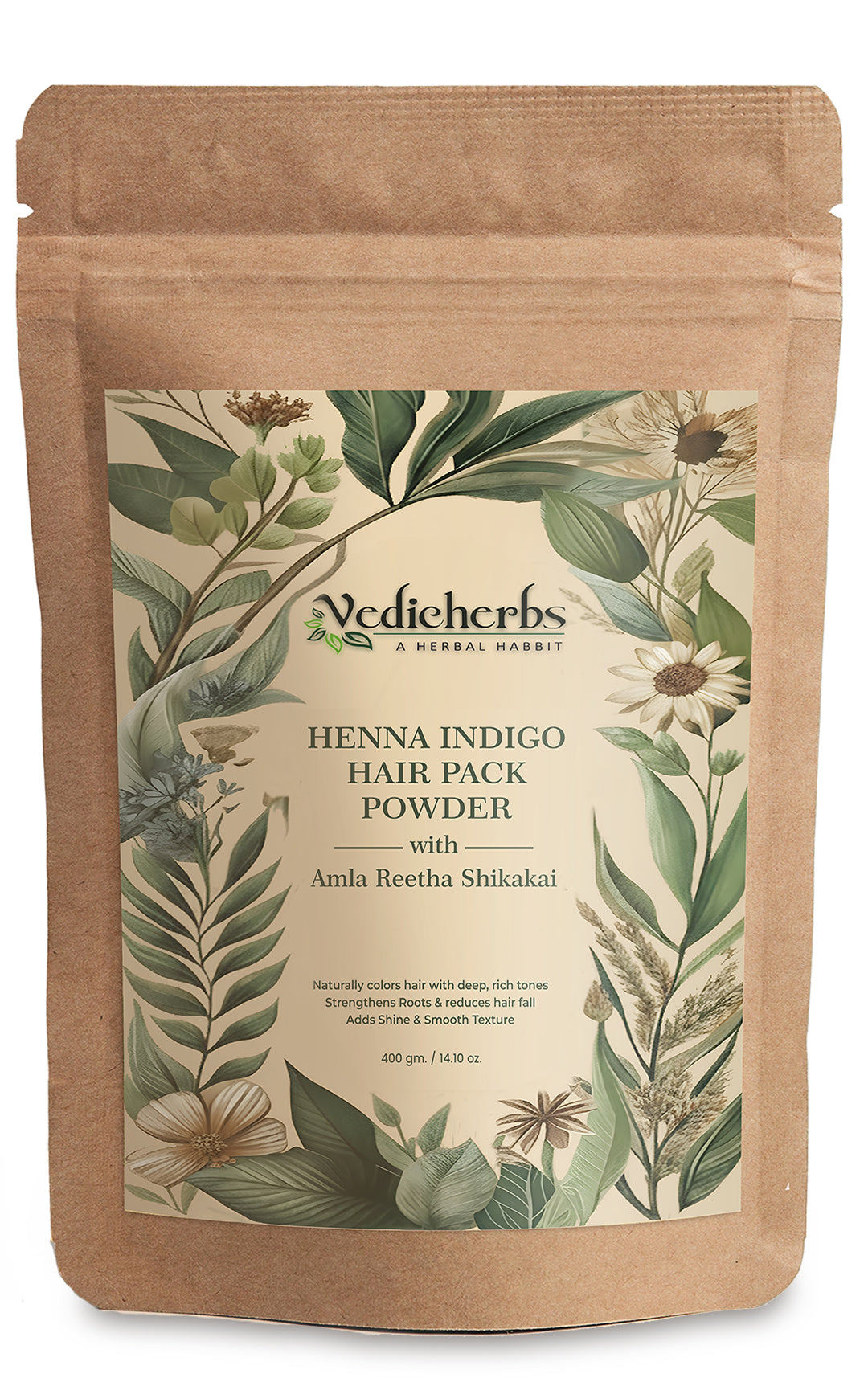 Vedicherbs Henna Indigo Hair Pack Powder with Amla, Reetha & Shikakai  for Hair Color & Conditioning - 400 gm